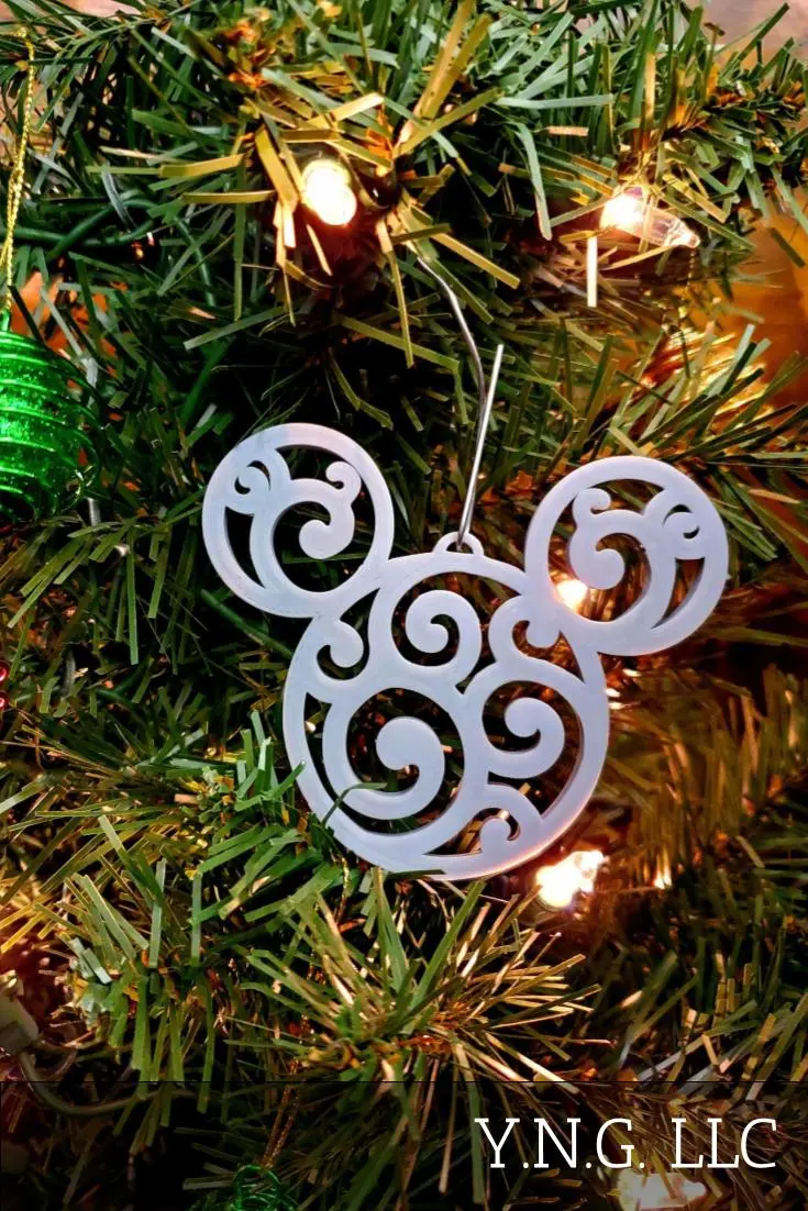 Gray Mickey Head Swirl Christmas Ornaments – Set Of 3, Usa-Made 1