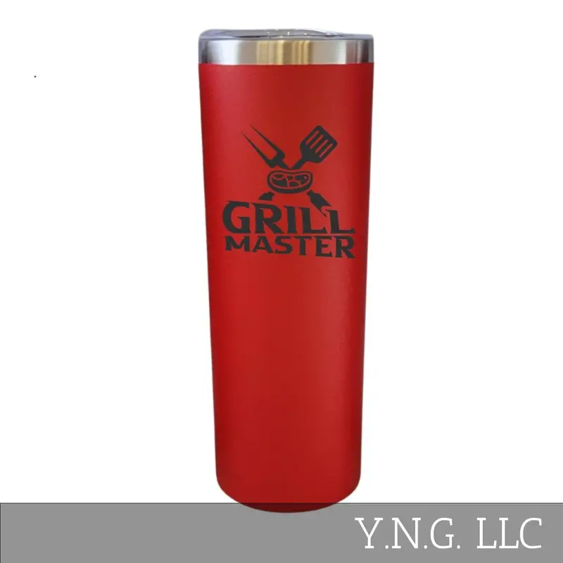 Grill Enthusiast Red 20Oz Skinny Tumbler – 'Grill Master' With Steak & Tools La5090 1