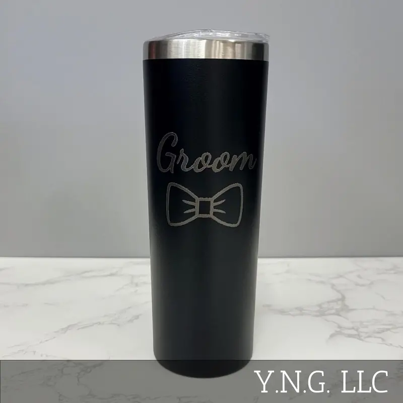 Groom Bowtie Tumbler – Wedding-Themed Black 20Oz Skinny Stainless Steel Cup La5048 1
