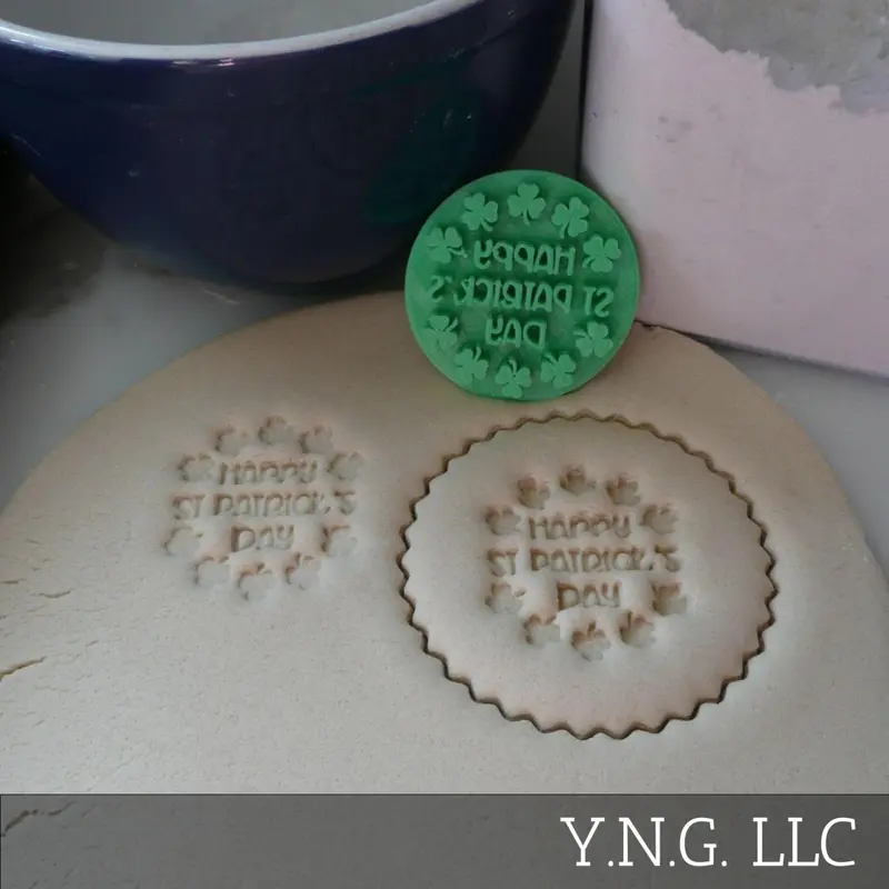 Happy St. Patrick’S Day Clover Cookie Embosser – Festive Phrase Stamp, Usa-Made Pr5521 1