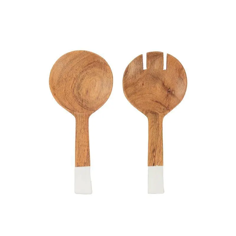 Home.Life Enamel-Handle Wooden Serving Spoon Set (White, 2-Piece) 1