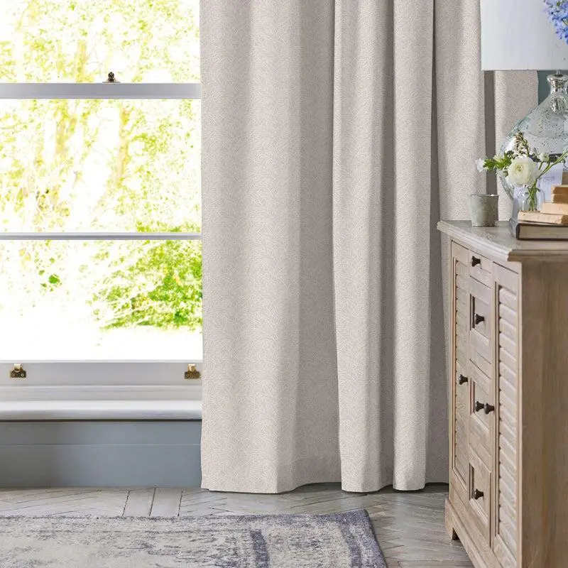 Home.Life Leaf-Print Lined Taped Curtain – Stone Grey 1