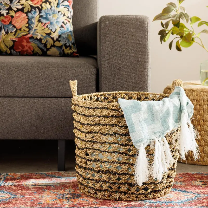 Home.Life Twisted Water Hyacinth Round Basket In Black 1
