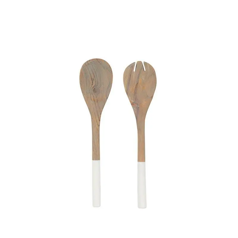 Home.Life Washed Wooden Server Spoon Set – White Enamel Handles (2 Pcs) 1