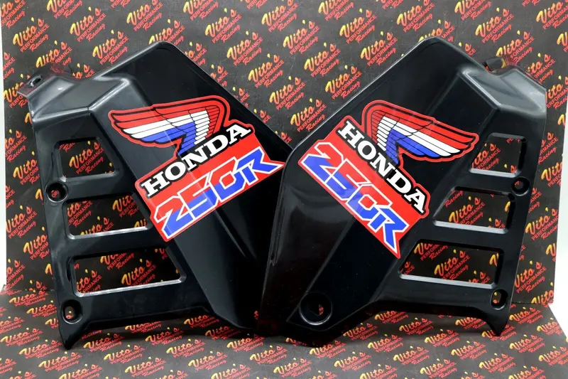 Honda Atc250R (1985–1986) Radiator Shroud Set – Black Plastic Tank Guards + Custom Sticker Kit 1
