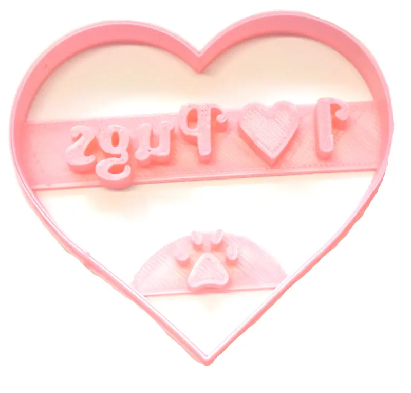 'I Love Pugs' Heart Fondant Cutter (6-Pack) – 1.75" Dog Lover Cupcake Topper Prfd2370 1