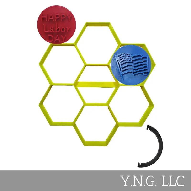 Labor Day Baking Set: 4 Hexagon-Designed Cookie Stamps & Cutters (Pr9072) 1