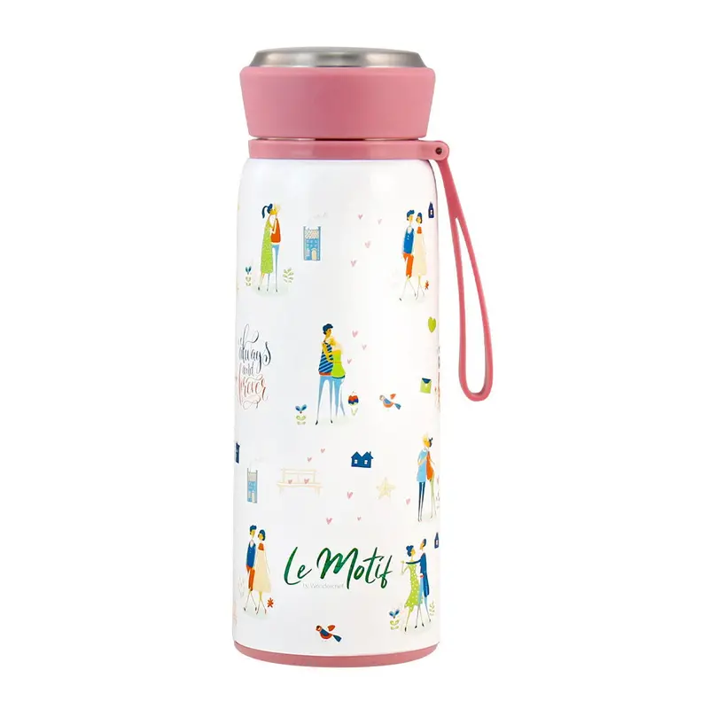 Le Motif L’Amour Double-Wall Stainless Steel Water Bottle – 420Ml, 3D Embossed, Spill-Resistant 1