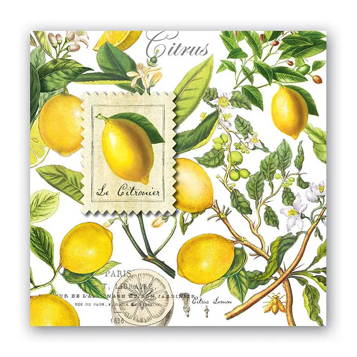Lemon Basil Cocktail Napkins – Elegant Lemon-And-Basil-Printed Beverage Napkins 1