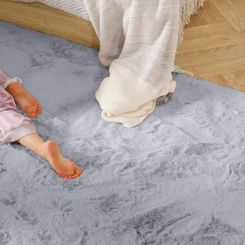 Light Grey Plain Rabbit Fur Area Rug – Luxe Texture & Soft Pile 1