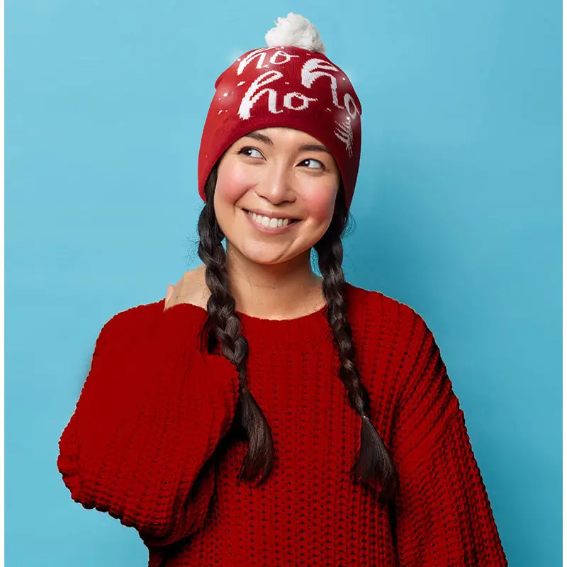 Light-Up Festive Pom-Pom Holiday Hat 1