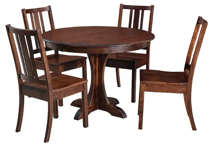 Mary Pedestal Dining Table Paired With Bradley Upholstered Chairs 1