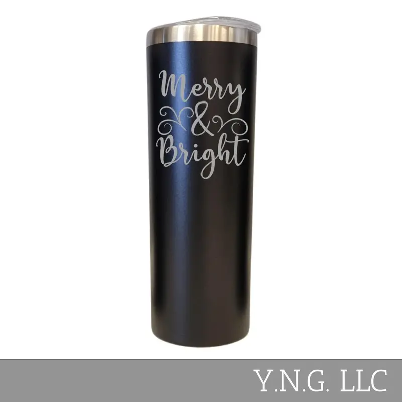 Merry And Bright Holiday Black 20Oz Skinny Tumbler La5182 1