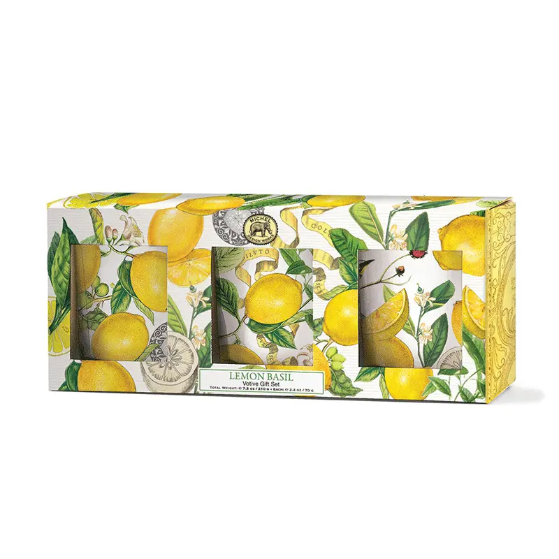 Michel Design Works Lemon Basil Votive Candle Gift Set – Artisan Scented Collection 1
