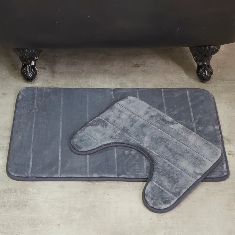 Milan Dark Grey Memory Foam Bathroom Mat Set (2-Piece) 1
