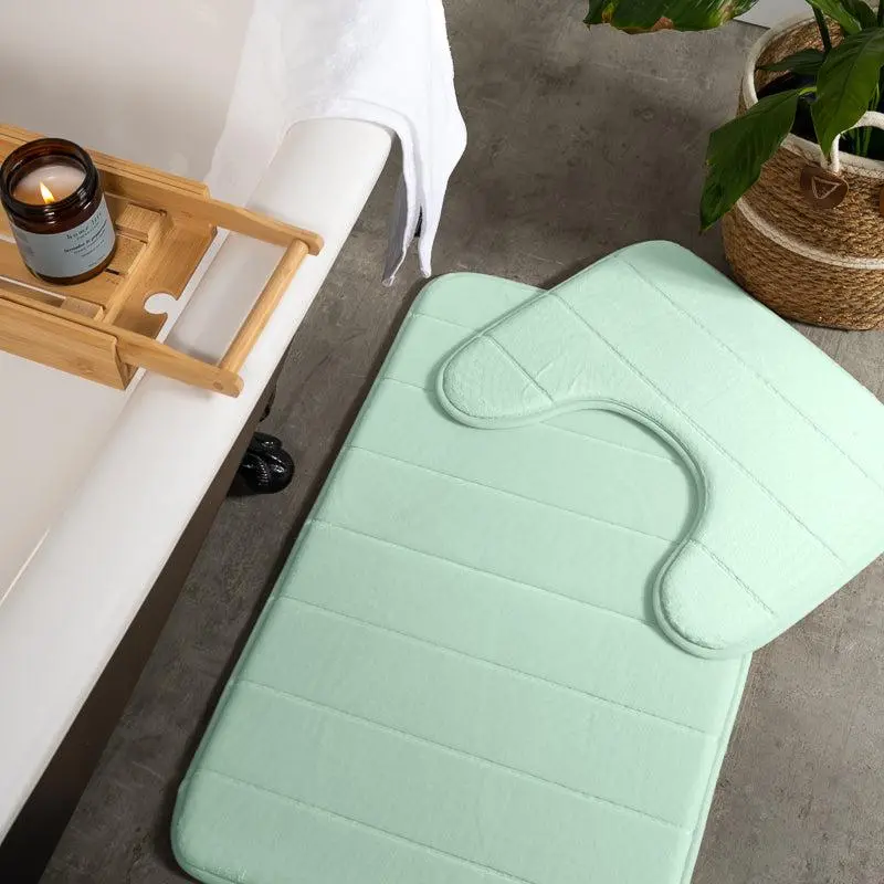 Milan Duck Egg Blue Memory Foam Bathroom Mat Set (2-Piece) 1
