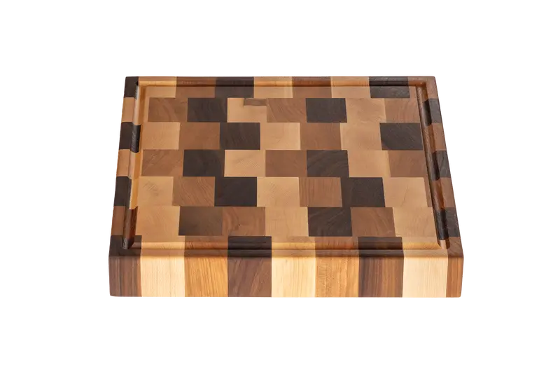 Mixed-Hardwood Butcher Block With Juice Groove & Handles – 13.75" X 13.75" X 2.25" 3