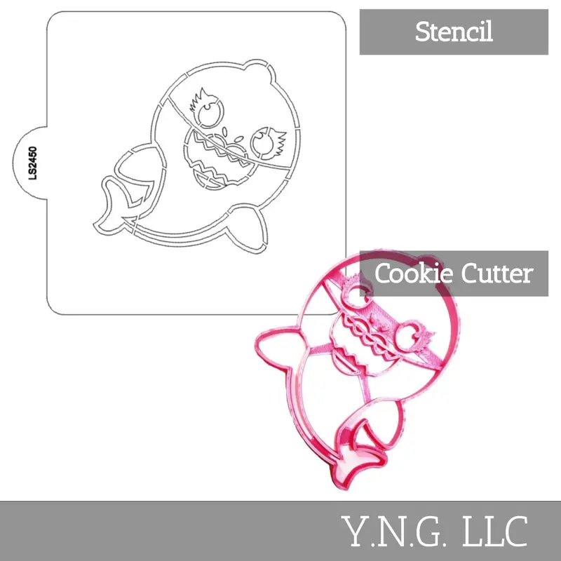 Mommy Shark Cartoon Stencil & Cutter Set – Fun Usa-Made Kids’ Baking Kit 1