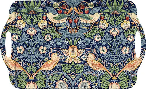 Morris & Co X Pimpernel Strawberry Thief Melamine Serving Tray – Blue Botanical Handle Design 1