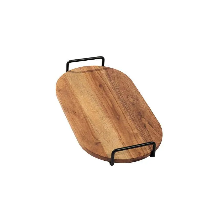 Natural Mango Wood Oblong Serving Tray With Black Metal Handles – Home.Life 1