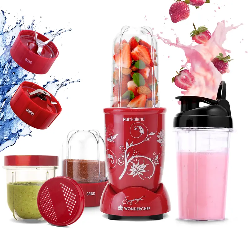 Nutri-Blend 500W High-Speed Mixer Grinder – 22,000 Rpm, Smoothies, Masalas & Chutneys, 3 Unbreakable Jars + Sipper, Sanjeev Kapoor Recipes, 2-Yr Warranty (Red) 1