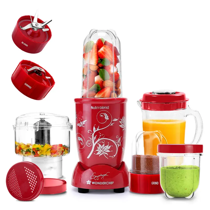 Nutri-Blend All-In-One Kitchen Machine – 500W Copper Motor, 4 Jars, Juicer & Chopper, Red Finish 1