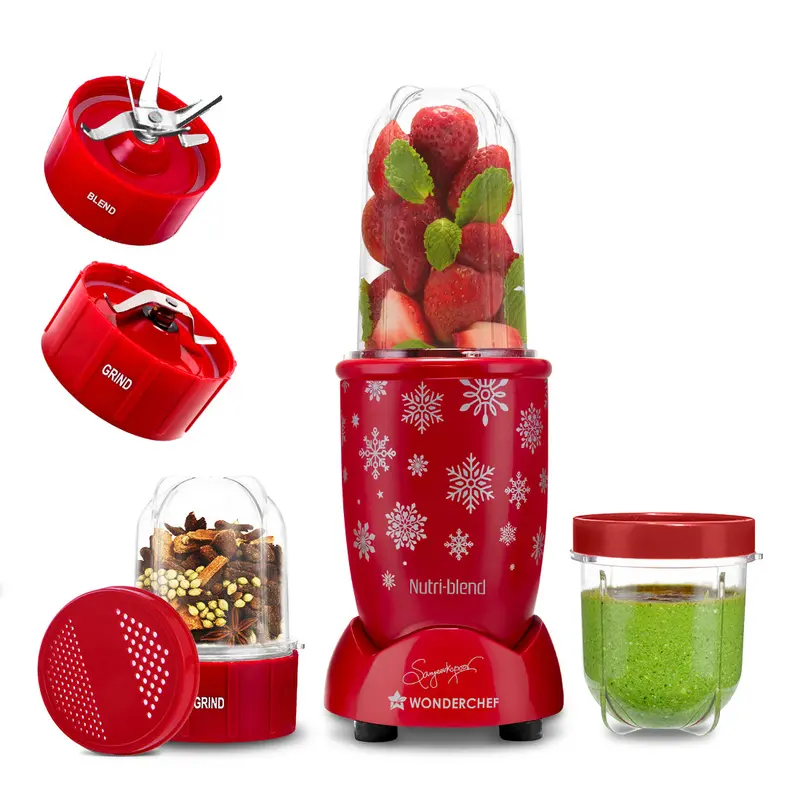 Nutri-Blend Snowflakes 500W High-Speed Mixer Grinder – 22,000 Rpm, 3 Shatterproof Jars, Chef Sanjeev Kapoor Recipe Book, Limited Edition In Red 1