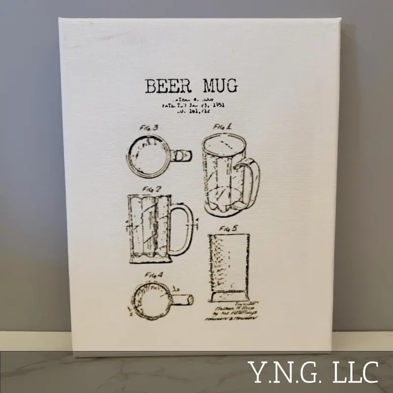 Original Beer Mug Patent Illustration – 8X10 Retro Canvas Wall Art La1009 1