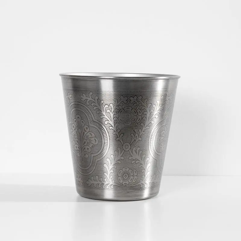 Pewter-Finished Tapered Trash Bin 1