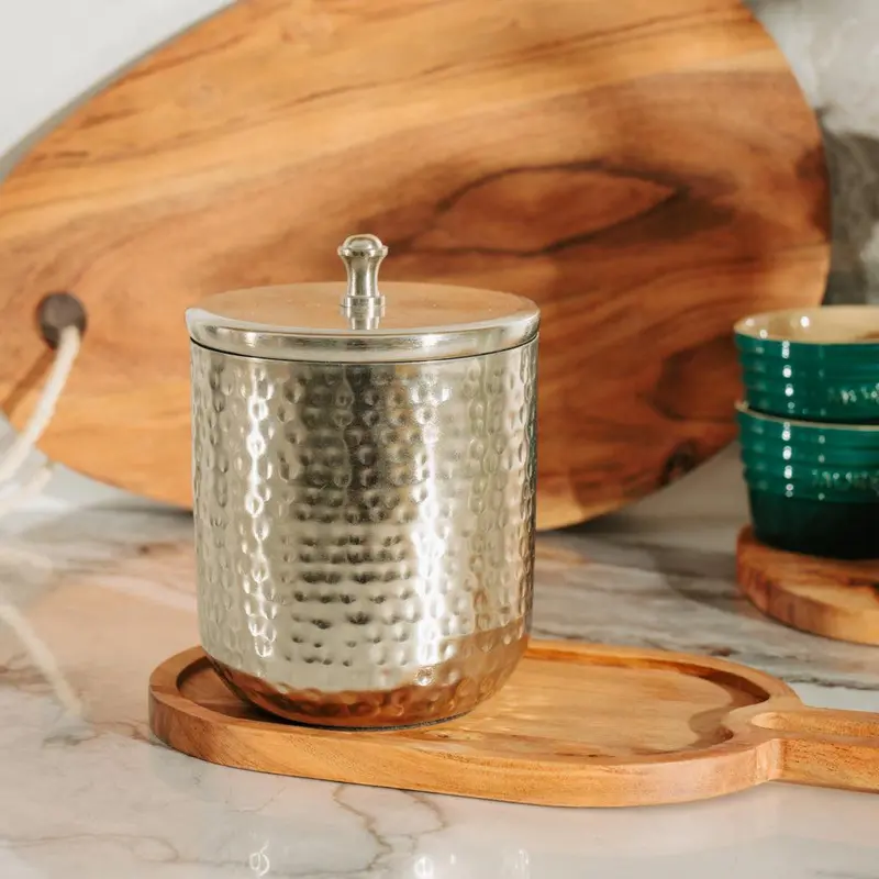 Pewter Hammered Storage Canister With Airtight Lid 1