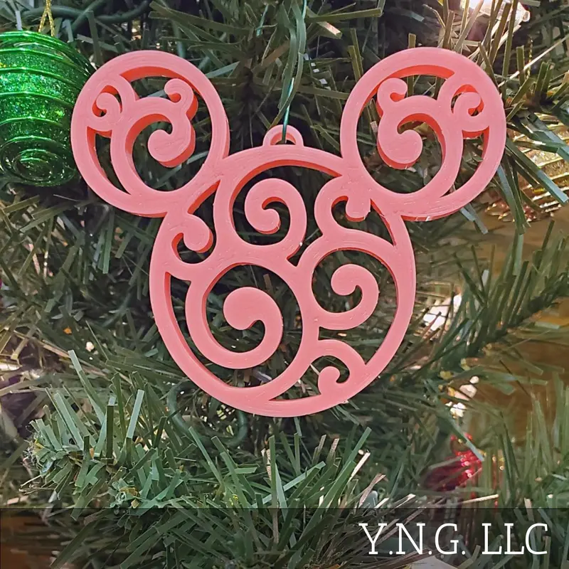 Pink Mickey Head Swirl Christmas Ornaments – Set Of 3, Usa-Made 1