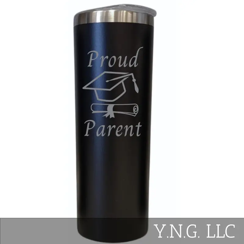 Proud Parent Graduation Tumbler – Black 20 Oz Modern Skinny Insulated Cup 1