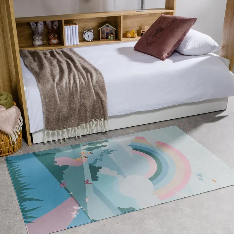 Rainbow Fantasy Play Rug In Light Grey – Soft Kids’ Activity Mat 1