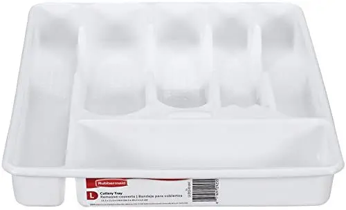 Rubbermaid Large Cutlery Organizer Tray – Slotted Compartments, Dishwasher-Safe, White 1