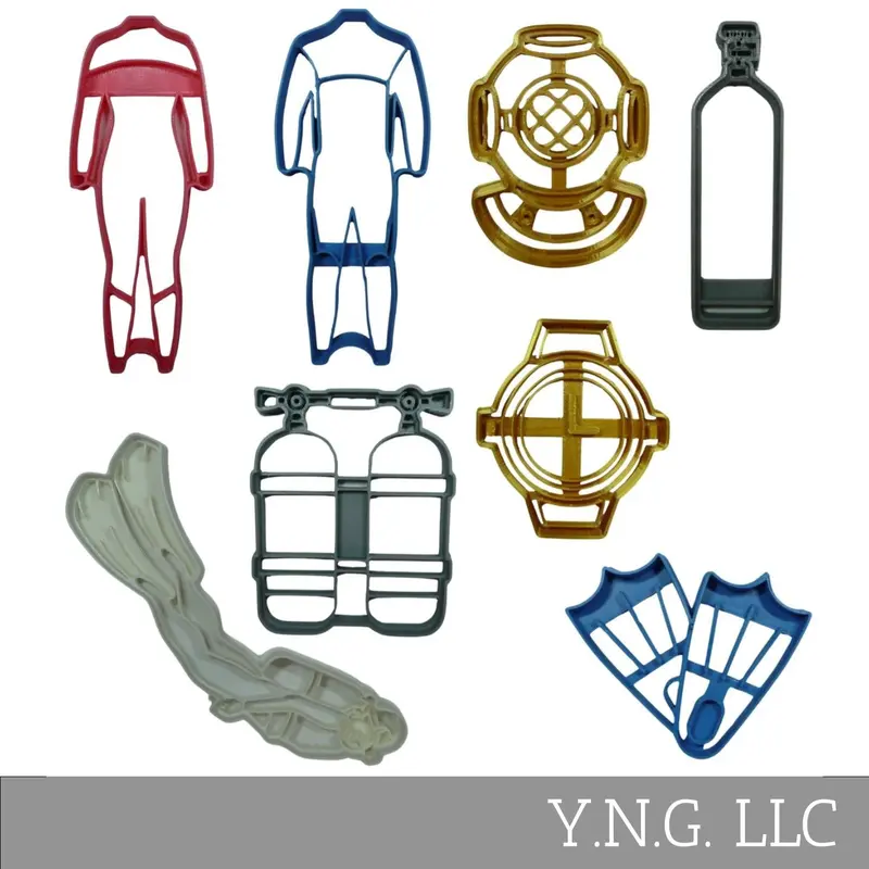 Scuba Diving Cookie Cutters: Wetsuit, Helmet, Flippers, Air Tank, Mask, Fins, Snorkel & Dive Flag (8-Piece, Usa-Made) 1