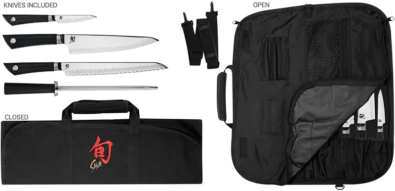 Shun Sora 5-Piece Student Knife Set With Honing Steel And Black Nylon Roll 1