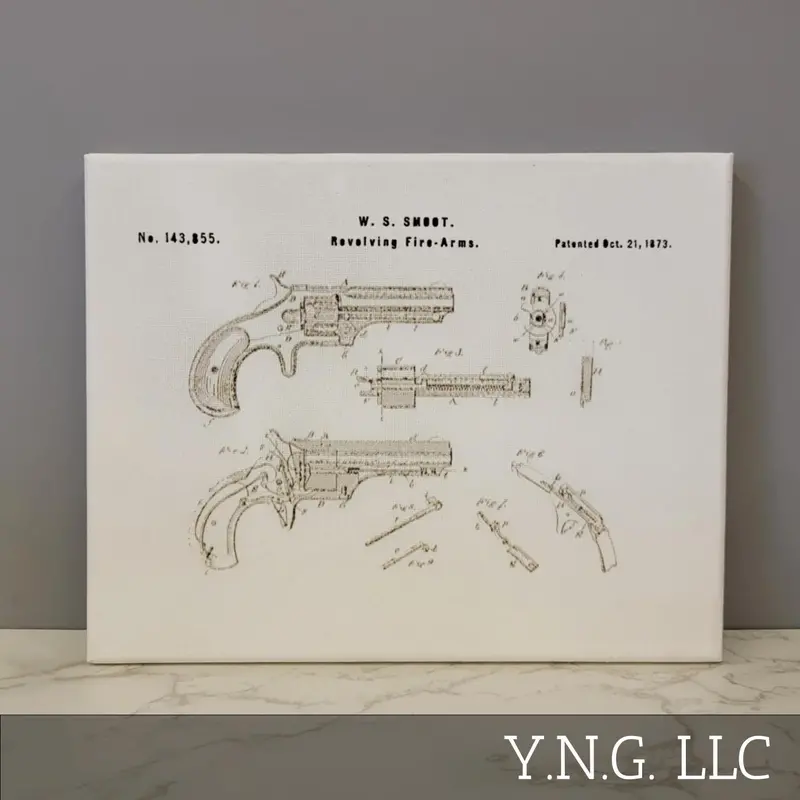 Smoot Remington Five-Shot Revolver Patent Design (1873) – 10X8 Canvas Print La1018 1