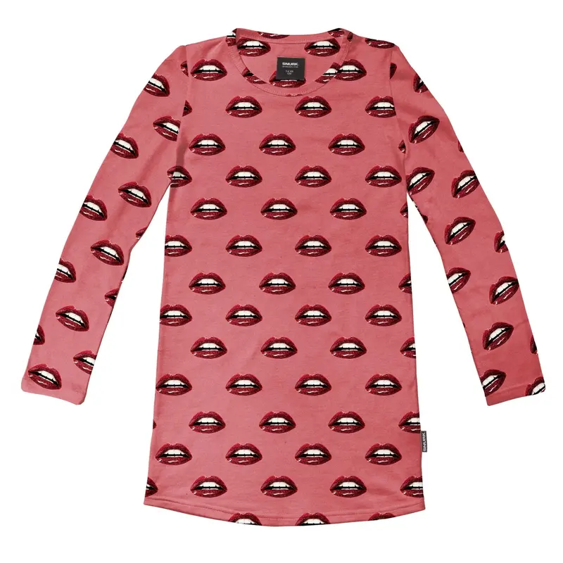 Snurk Kids' Kiss Kiss Motif Long-Sleeve Dress 1