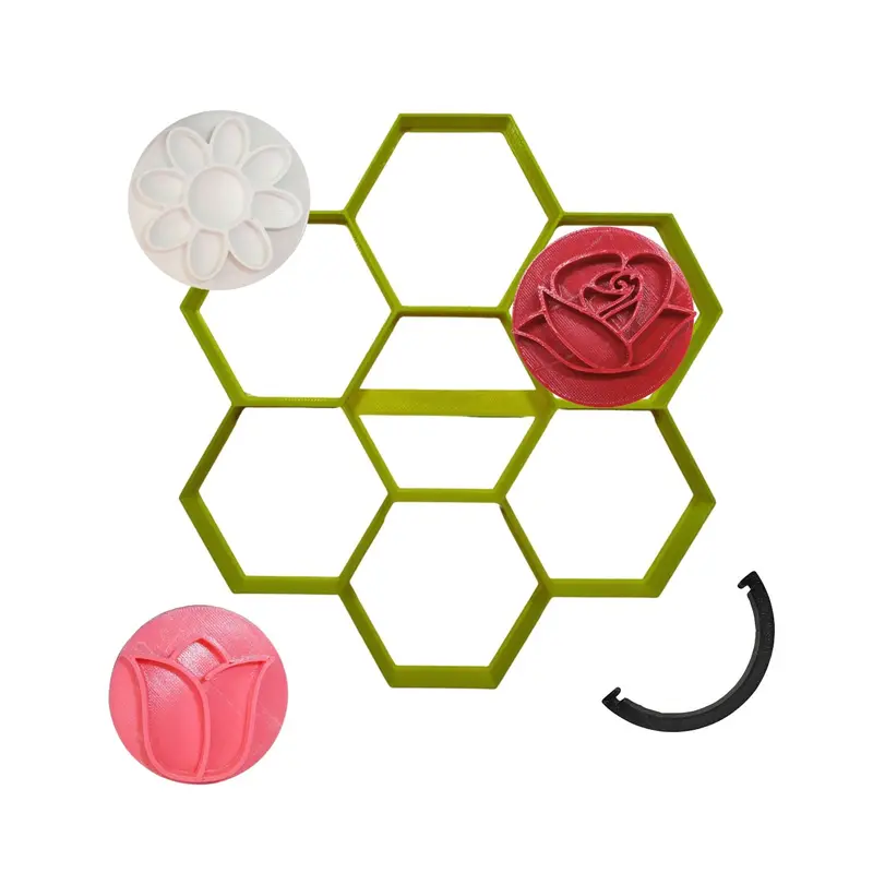 Spring Floral Hexagon Cookie Stamp & Cutter Set (5-Piece) – Usa-Made Pr9056 1