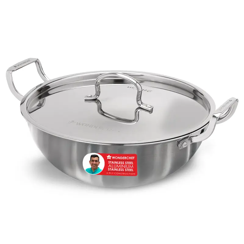 Stella Triply Stainless Steel 28 Cm Kadhai With Lid – 4.5L, Multi-Cooktop Compatible, 10-Year Warranty 1