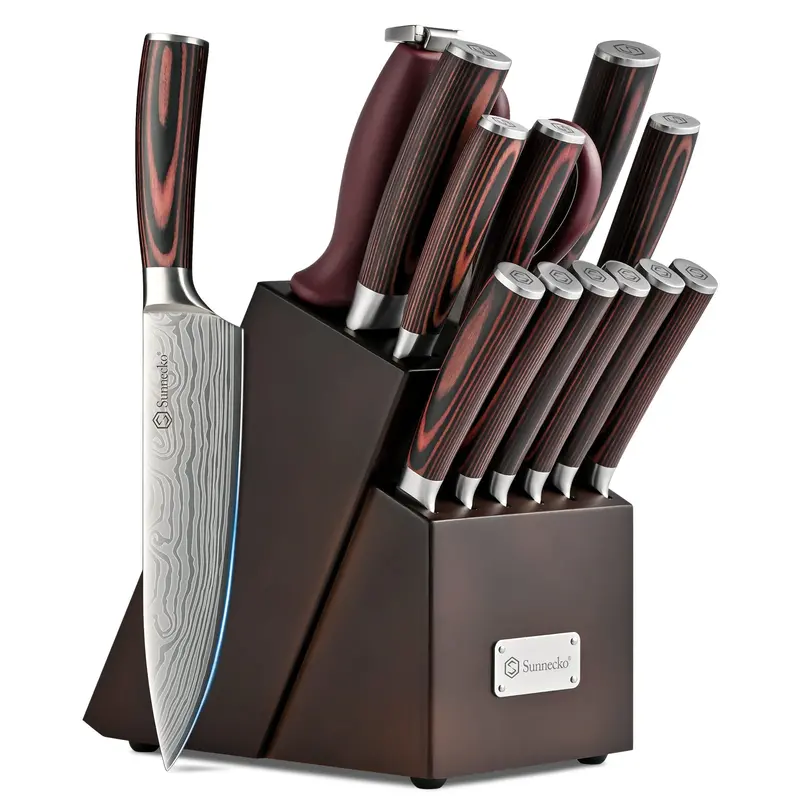 Sunnecko 15-Piece Premium Knife Block Set – Pakkawood Handles, High-Carbon Steel, Includes Sharpener 1