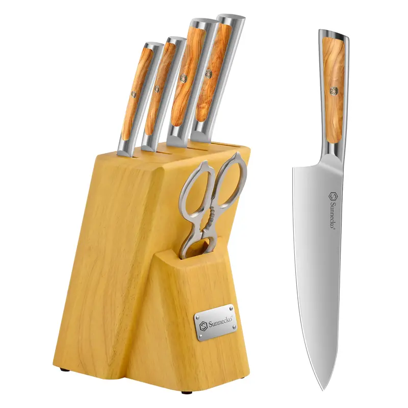 Sunnecko 6-Piece All-Purpose Kitchen Knife Set – Space-Saving Block Storage & Precision-Forged Blades 1