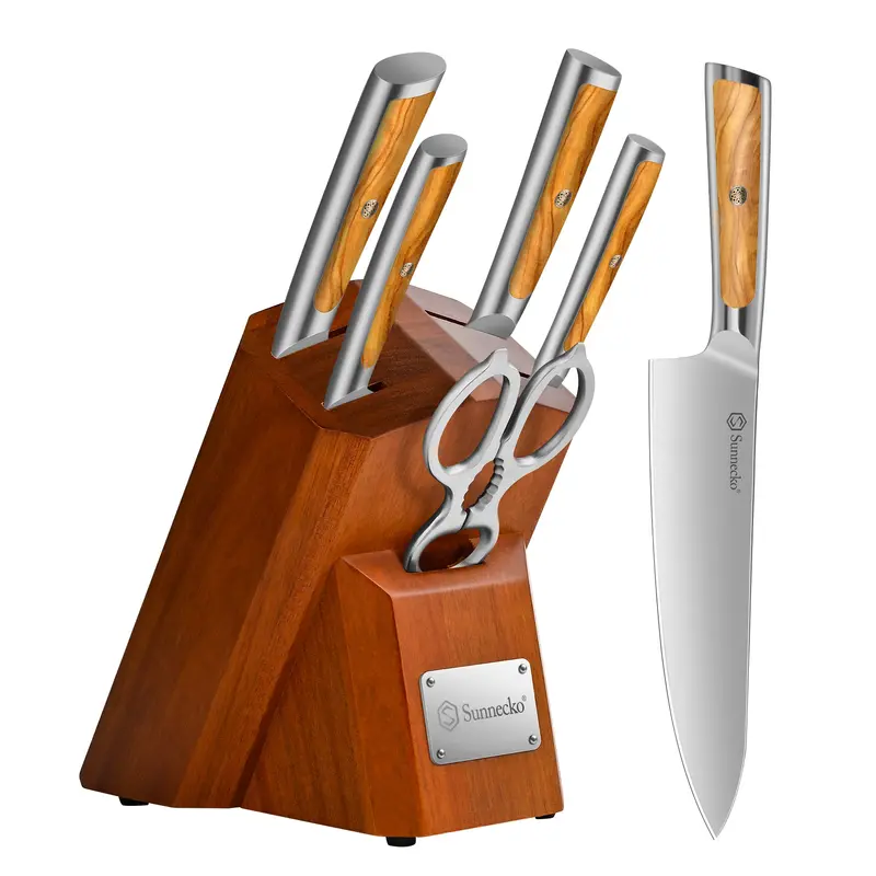 Sunnecko 6-Piece Starter Kitchen Knife Set With Countertop Wood Block – Essential Culinary Tools For Home Cooks 1