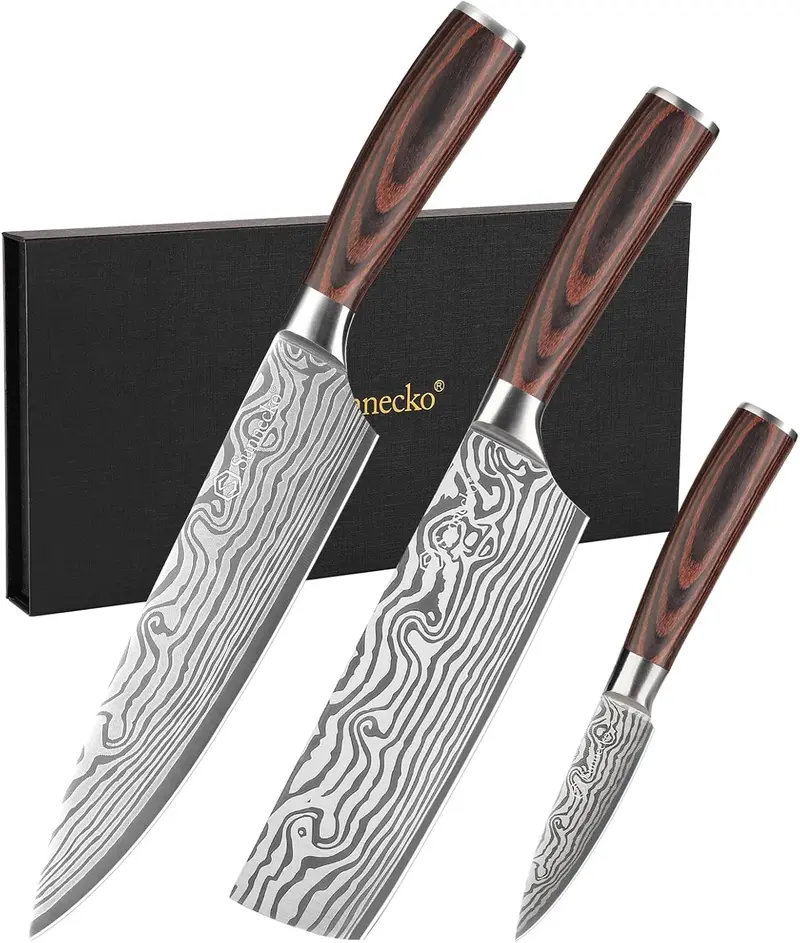Sunnecko Chang Series 3-Piece Chef Knife Set – Streamlined Essentials For Beginners & Experienced Chefs 1