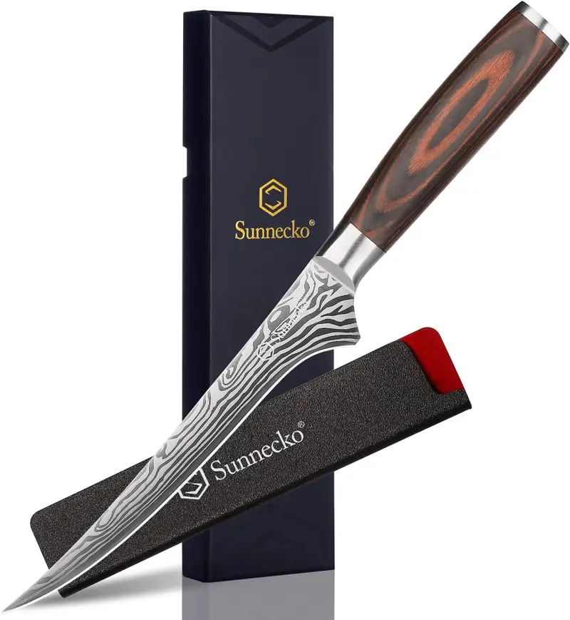 Sunnecko Chang Series 6-Inch Boning & Fillet Knife With Sheath – Flexible Blade For Deboning & Fish Preparation 1