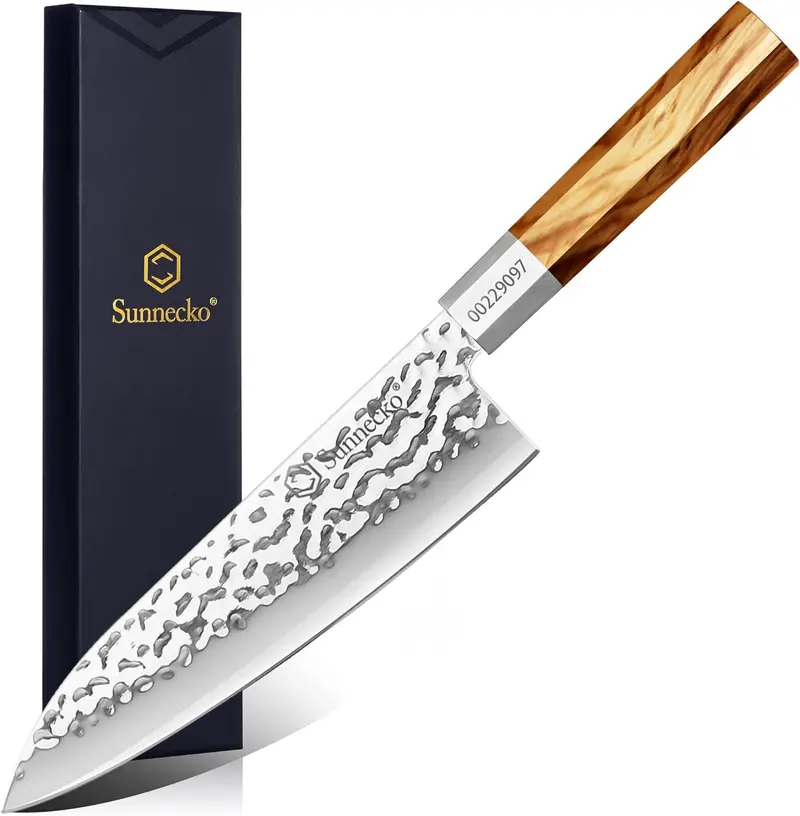 Sunnecko Jin Series 8-Inch Chef Knife – Hand-Forged High-Carbon Steel Gyuto With Vintage Wooden Handle 1
