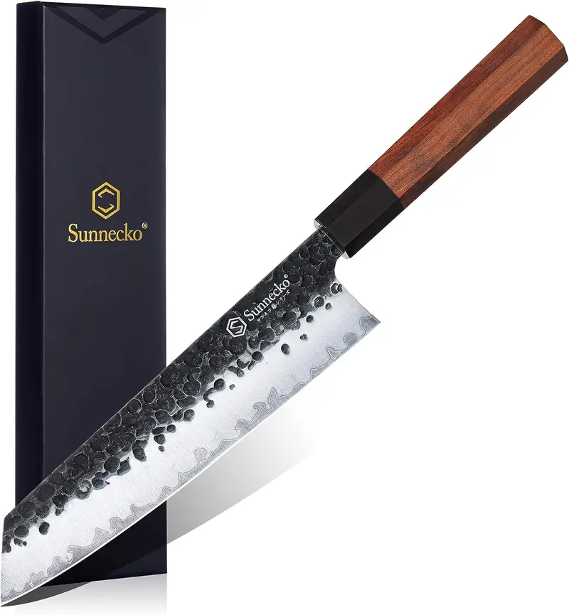 Sunnecko Sheng Series Hand-Forged Japanese Chef’S Knife – 3-Layer 9Cr18Mov Clad Steel, 8-Inch Gyuto Style 1