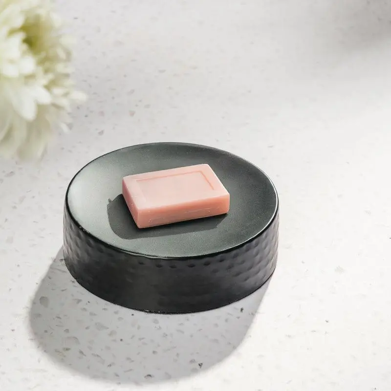 Tapered Soap Dish – Black Hammered Metal 1