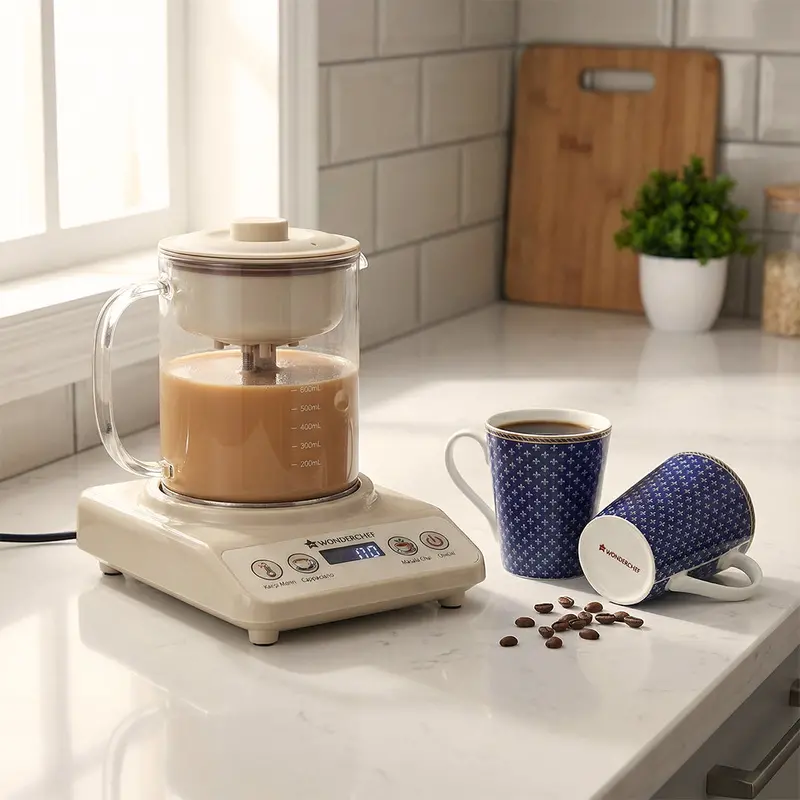 Tea-Time Essentials Set: Chai Magic Fully Automatic Tea & Cappuccino Maker With Sicilia Royal Blue Fine Bone China Mugs (2-Pack) 1
