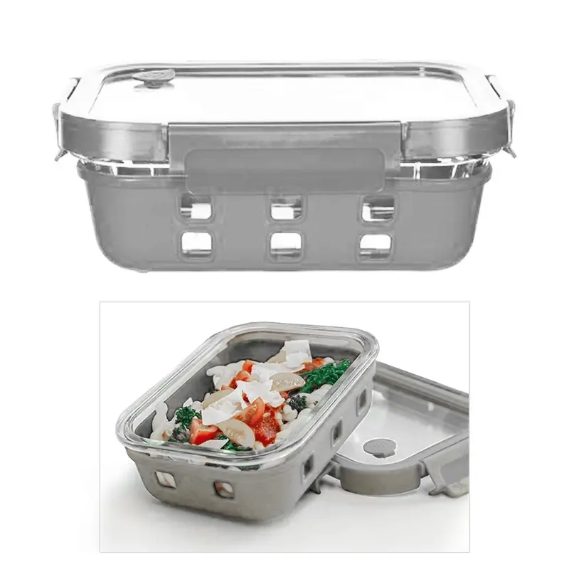 Tempered Glass Food Container With Gray Silicone Sealing Wrap 1